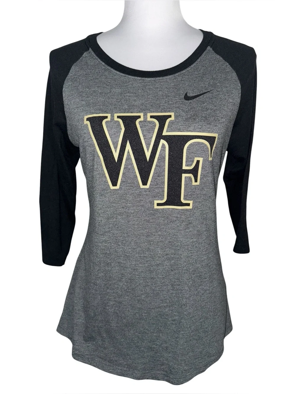 Nike Dri-FIT Wake Forest WF Small Gray Black Raglan 3/4 Sleeve Shirt NCAA